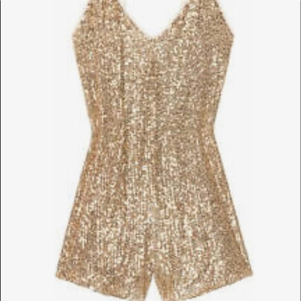 New Victoria Secret gold sequin romper XL size.